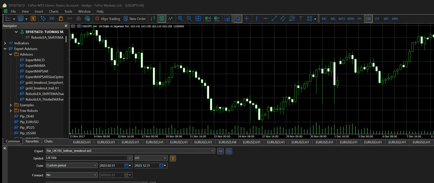 The expert advisor running in MetaTrader 5