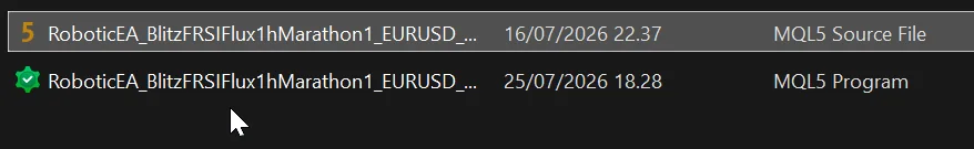 The source file and the newly compiled program side by side