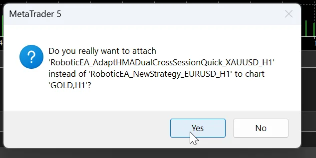 MetaTrader asking to replace the EA already attached to the chart