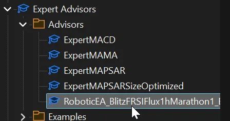 The exported EA now listed in the Navigator