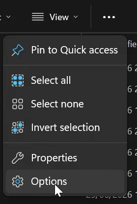 The Options item in the See more menu