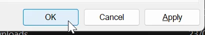 The OK button of the Folder Options dialog
