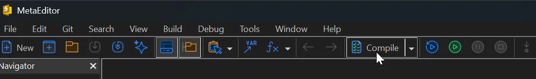 The Compile button in the MetaEditor toolbar