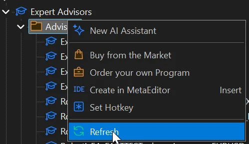 The Refresh item in the Navigator context menu